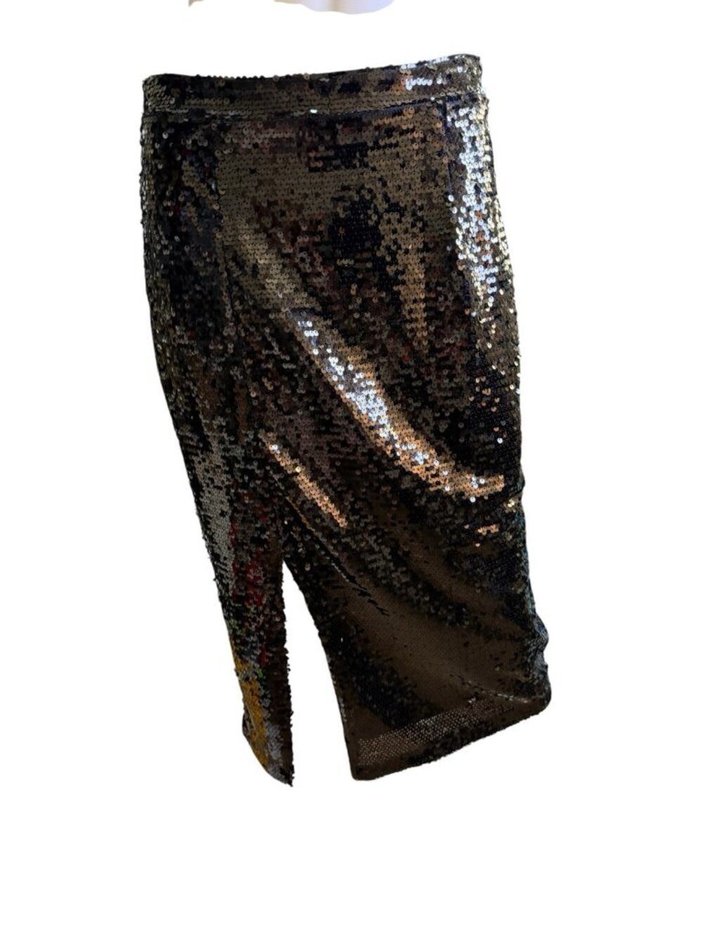Sugarlips Black Sequin Midi Skirt With Side Slit Hidden Side Zipper Sz M EUC